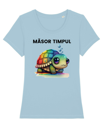 Broasca testoasa pictata in acuarela cu mesajul  Masor Timpul Sky Blue