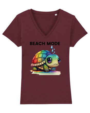 Broasca testoasa pictata in acuarela cu mesajul  Beach Mode Burgundy
