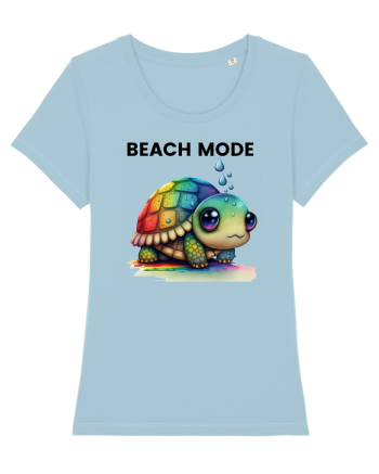 Broasca testoasa pictata in acuarela cu mesajul  Beach Mode Sky Blue
