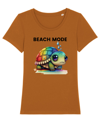 Broasca testoasa pictata in acuarela cu mesajul  Beach Mode Roasted Orange