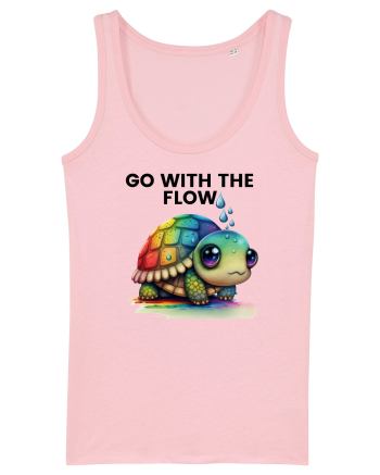 Broasca testoasa pictata in acuarela cu mesajul  Go with the Flow Cotton Pink