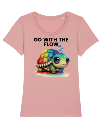 Broasca testoasa pictata in acuarela cu mesajul  Go with the Flow Canyon Pink