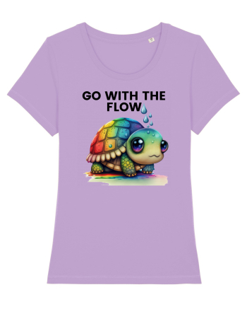 Broasca testoasa pictata in acuarela cu mesajul  Go with the Flow Lavender Dawn