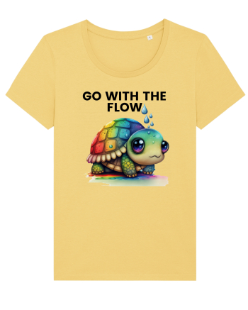 Broasca testoasa pictata in acuarela cu mesajul  Go with the Flow Jojoba