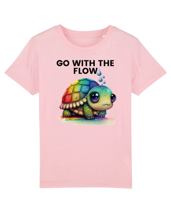 Broasca testoasa pictata in acuarela cu mesajul  Go with the Flow Cotton Pink