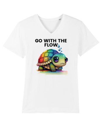 Broasca testoasa pictata in acuarela cu mesajul  Go with the Flow White