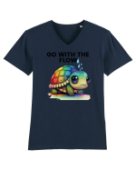Broasca testoasa pictata in acuarela cu mesajul  Go with the Flow Tricou mânecă scurtă guler V Bărbat Presenter