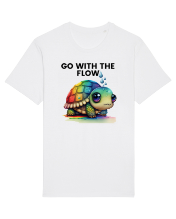 Broasca testoasa pictata in acuarela cu mesajul  Go with the Flow White