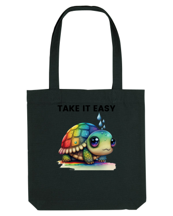 Broasca testoasa pictata in acuarela cu mesajul  Take it Easy Black