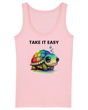 Broasca testoasa pictata in acuarela cu mesajul  Take it Easy Cotton Pink