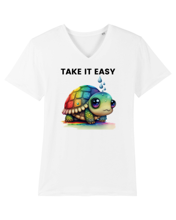 Broasca testoasa pictata in acuarela cu mesajul  Take it Easy White