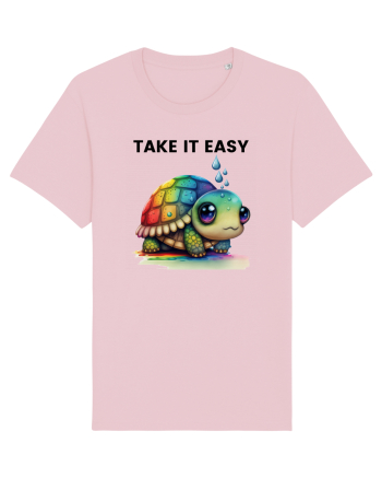 Broasca testoasa pictata in acuarela cu mesajul  Take it Easy Cotton Pink