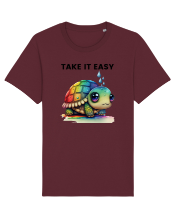 Broasca testoasa pictata in acuarela cu mesajul  Take it Easy Burgundy