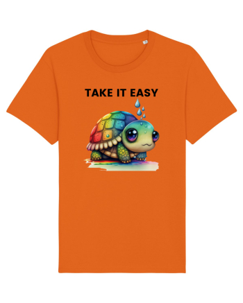 Broasca testoasa pictata in acuarela cu mesajul  Take it Easy Bright Orange