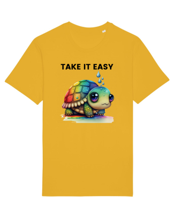 Broasca testoasa pictata in acuarela cu mesajul  Take it Easy Spectra Yellow