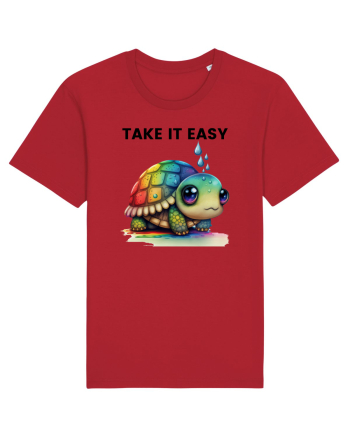 Broasca testoasa pictata in acuarela cu mesajul  Take it Easy Red