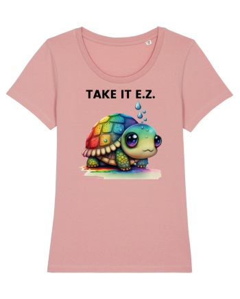 Broasca testoasa pictata in acuarela cu mesajul  Take it E.Z. Canyon Pink