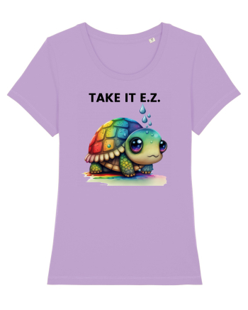 Broasca testoasa pictata in acuarela cu mesajul  Take it E.Z. Lavender Dawn