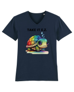 Broasca testoasa pictata in acuarela cu mesajul  Take it E.Z. Tricou mânecă scurtă guler V Bărbat Presenter