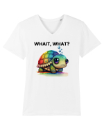 Broasca testoasa pictata in acuarela cu mesajul Wait, What? Tricou mânecă scurtă guler V Bărbat Presenter