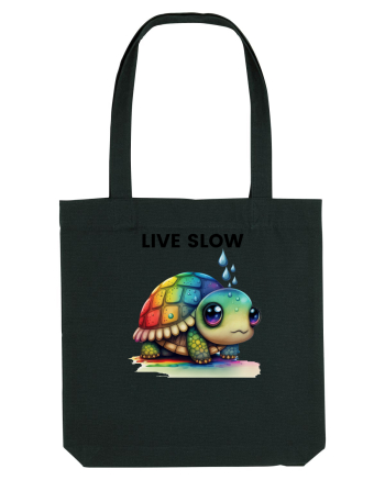 Broasca testoasa pictata in acuarela cu mesajul Live Slow Black