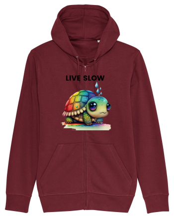 Broasca testoasa pictata in acuarela cu mesajul Live Slow Burgundy
