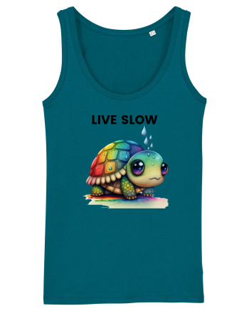Broasca testoasa pictata in acuarela cu mesajul Live Slow Ocean Depth