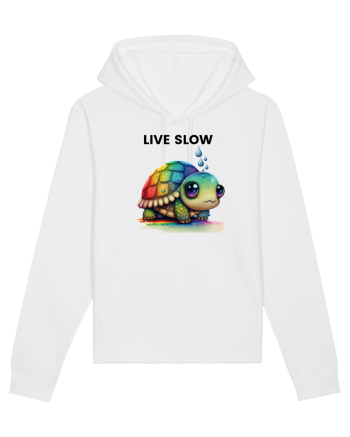 Broasca testoasa pictata in acuarela cu mesajul Live Slow White