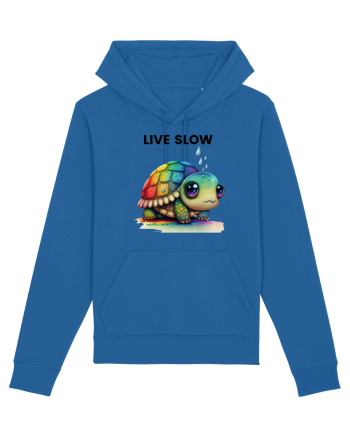 Broasca testoasa pictata in acuarela cu mesajul Live Slow Royal Blue