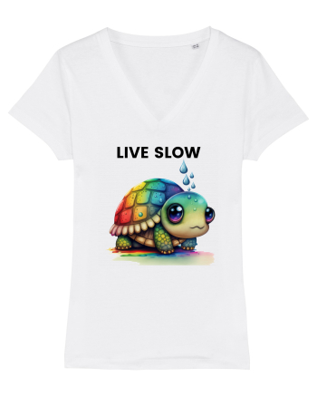 Broasca testoasa pictata in acuarela cu mesajul Live Slow White