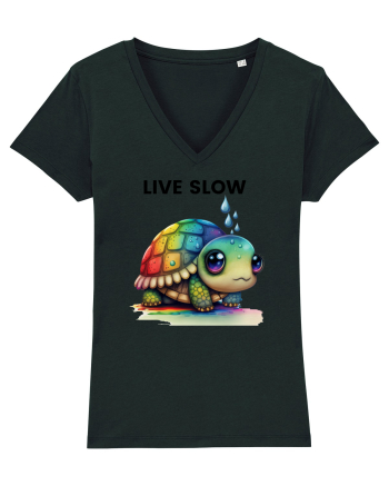 Broasca testoasa pictata in acuarela cu mesajul Live Slow Black