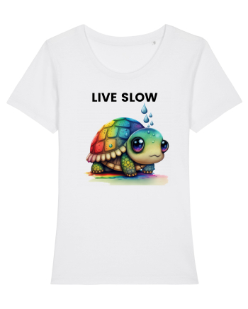 Broasca testoasa pictata in acuarela cu mesajul Live Slow White