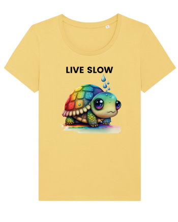 Broasca testoasa pictata in acuarela cu mesajul Live Slow Jojoba