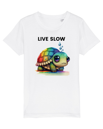Broasca testoasa pictata in acuarela cu mesajul Live Slow White