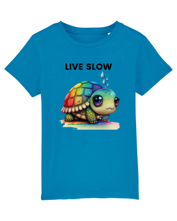 Broasca testoasa pictata in acuarela cu mesajul Live Slow Azur
