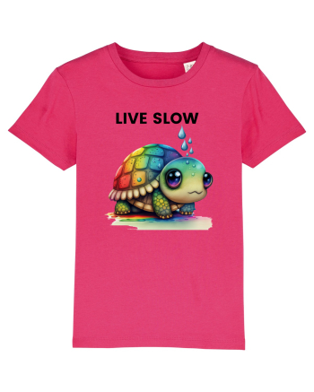 Broasca testoasa pictata in acuarela cu mesajul Live Slow Raspberry