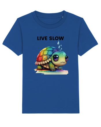 Broasca testoasa pictata in acuarela cu mesajul Live Slow Majorelle Blue