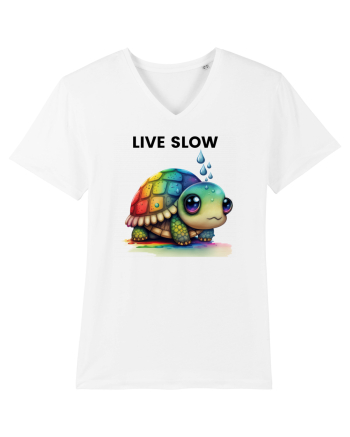 Broasca testoasa pictata in acuarela cu mesajul Live Slow White