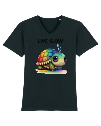 Broasca testoasa pictata in acuarela cu mesajul Live Slow Black