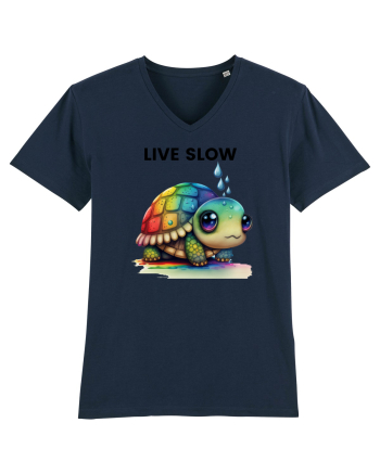 Broasca testoasa pictata in acuarela cu mesajul Live Slow French Navy