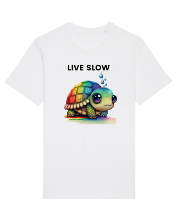 Broasca testoasa pictata in acuarela cu mesajul Live Slow White