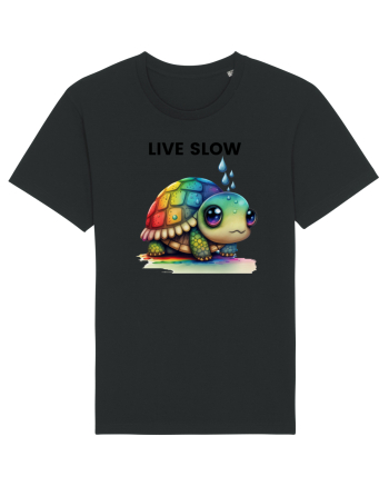 Broasca testoasa pictata in acuarela cu mesajul Live Slow Black