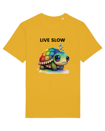 Broasca testoasa pictata in acuarela cu mesajul Live Slow Spectra Yellow