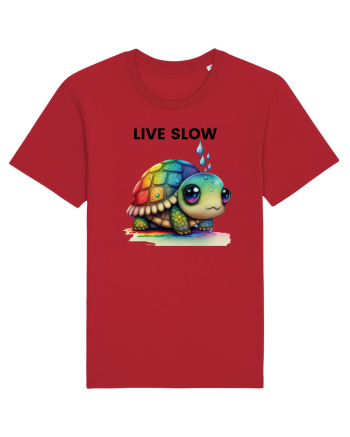 Broasca testoasa pictata in acuarela cu mesajul Live Slow Red