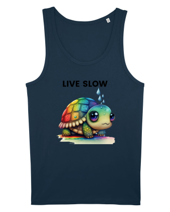 Broasca testoasa pictata in acuarela cu mesajul Live Slow Navy