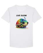 Broasca testoasa pictata in acuarela cu mesajul Live Slow Tricou mânecă scurtă guler larg Bărbat Skater