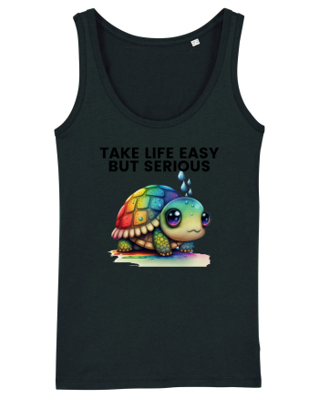 Broasca testoasa pictata in acuarela cu mesajul Take Life Easy but Serious Black