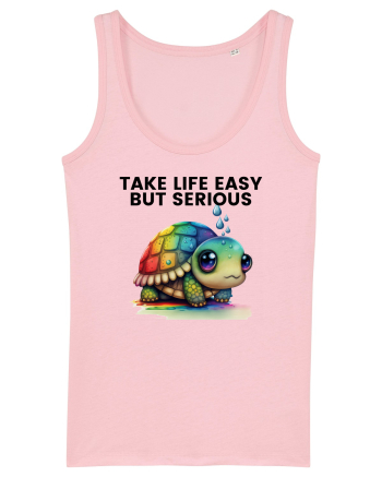 Broasca testoasa pictata in acuarela cu mesajul Take Life Easy but Serious Cotton Pink