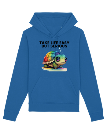 Broasca testoasa pictata in acuarela cu mesajul Take Life Easy but Serious Royal Blue