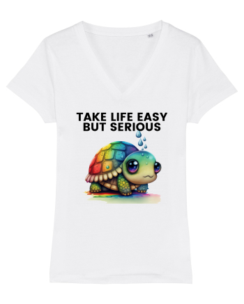 Broasca testoasa pictata in acuarela cu mesajul Take Life Easy but Serious White
